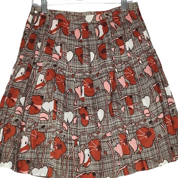 Loft A Line Skirt Brown with Floral Print Cotton Size 6 - Picture 1 of 8